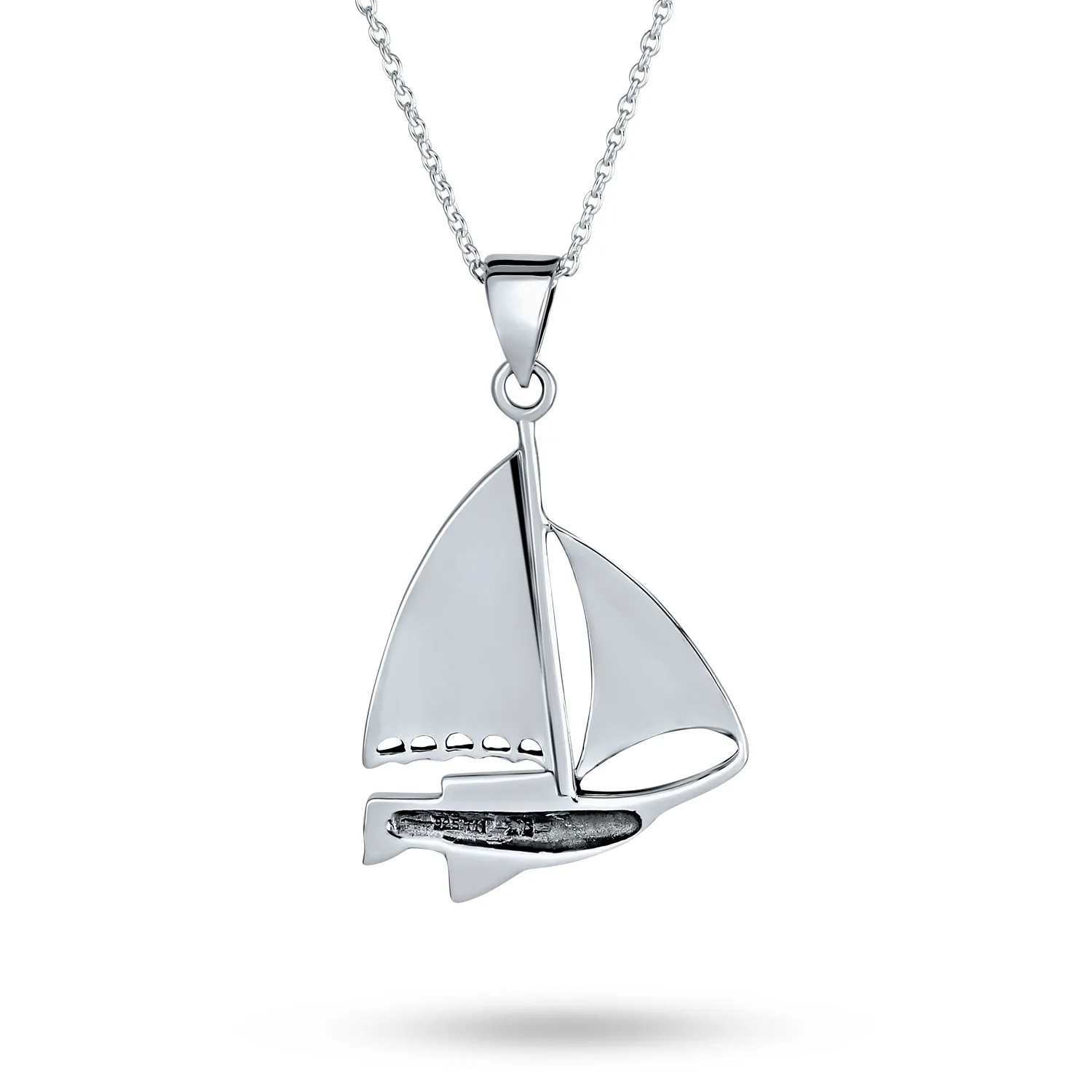 Bling Sterling Silver Nautical Sailboat Pendant Necklace for Sea Lovers