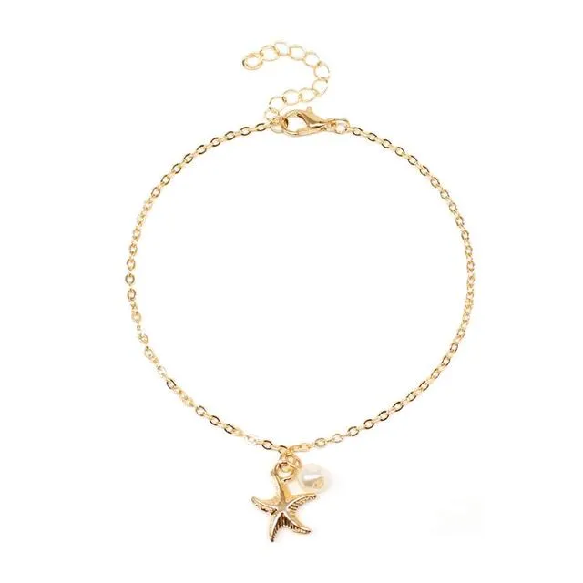 Bohemia Beach Barefoot Sandals Anklet Chain Gold Leaf pendant