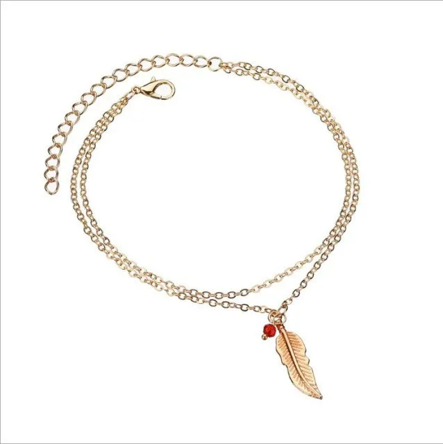 Bohemia Beach Barefoot Sandals Anklet Chain Gold Leaf pendant