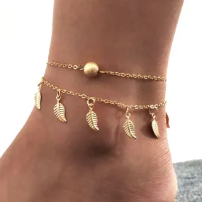 Bohemia Beach Barefoot Sandals Anklet Chain Gold Leaf pendant