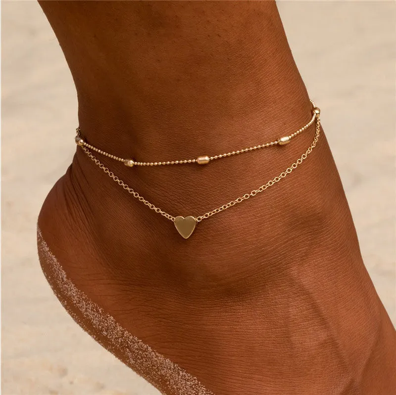 Bohemia Beach Barefoot Sandals Anklet Chain Gold Leaf pendant