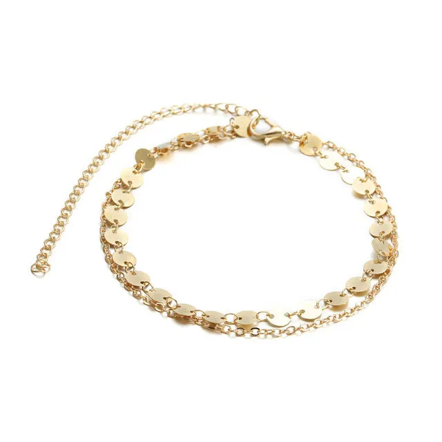 Bohemia Beach Barefoot Sandals Anklet Chain Gold Leaf pendant
