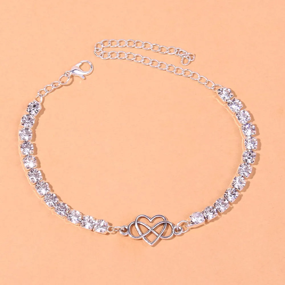 Boho Women Rhinestone Creative Heart Anklet Chain