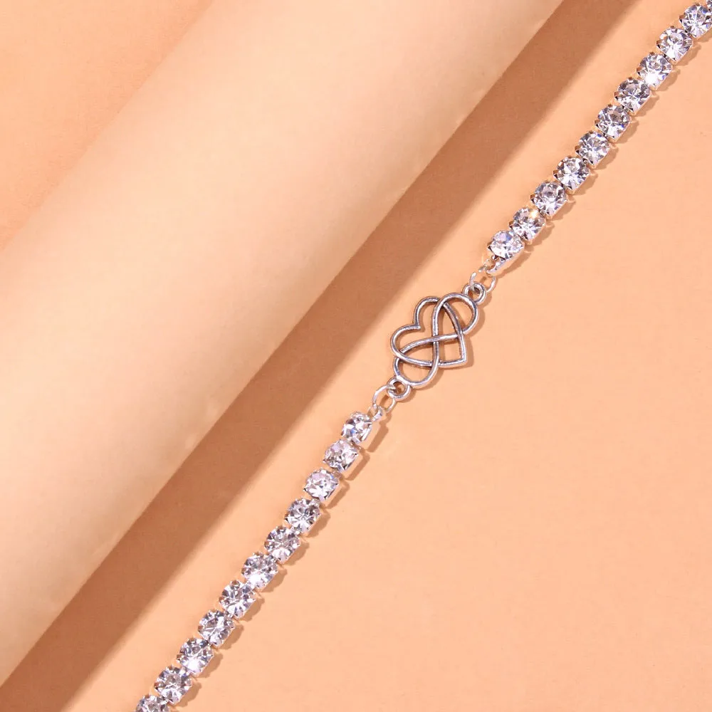 Boho Women Rhinestone Creative Heart Anklet Chain