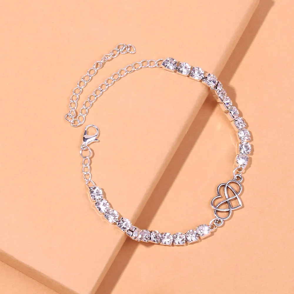 Boho Women Rhinestone Creative Heart Anklet Chain