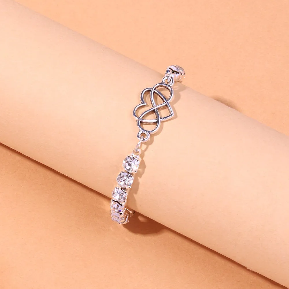 Boho Women Rhinestone Creative Heart Anklet Chain