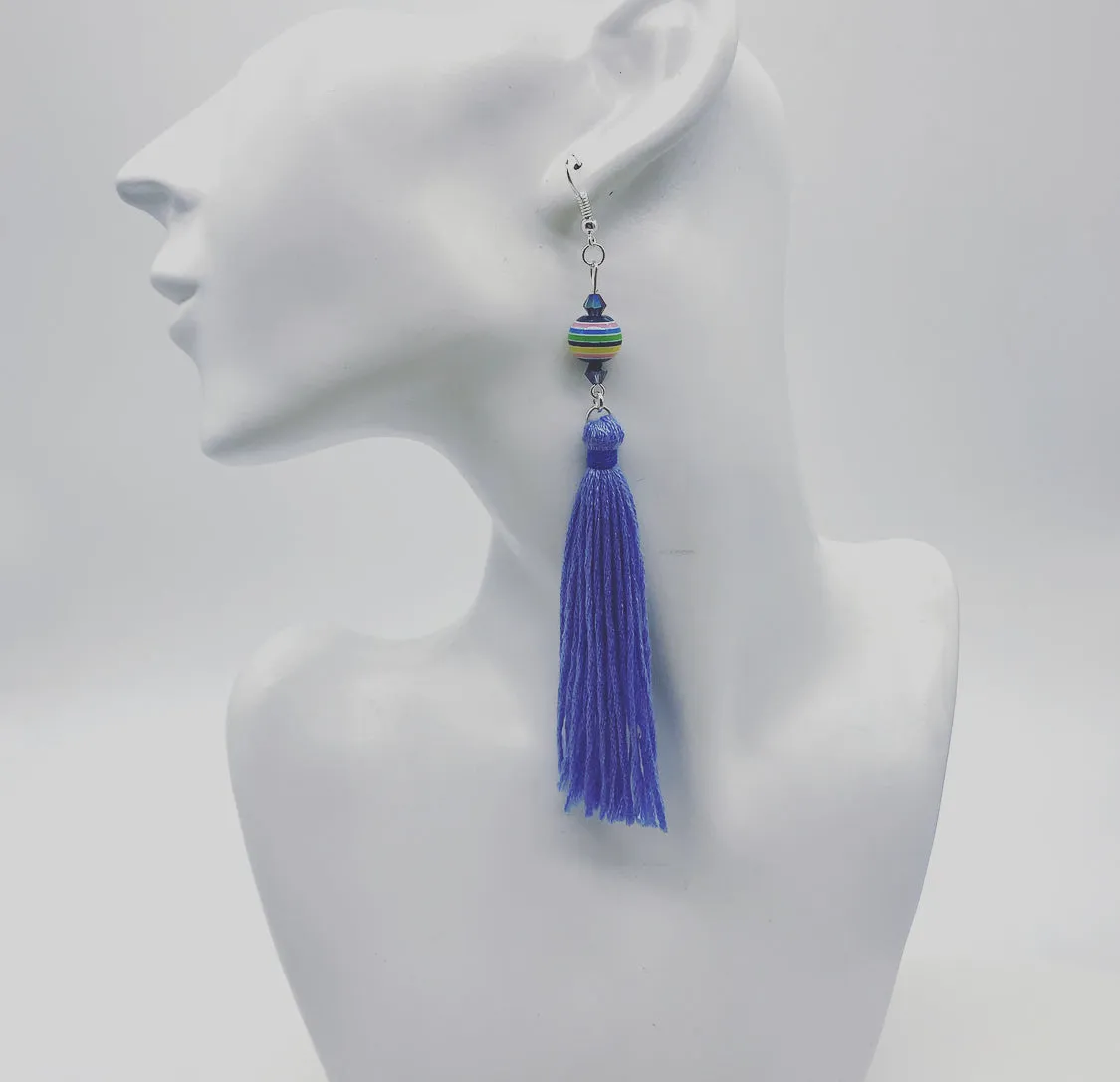 Carnival Blue Tassel Earrings