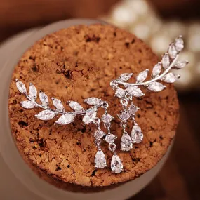 Charming Crystal Leaves Tassel Drop Earrings