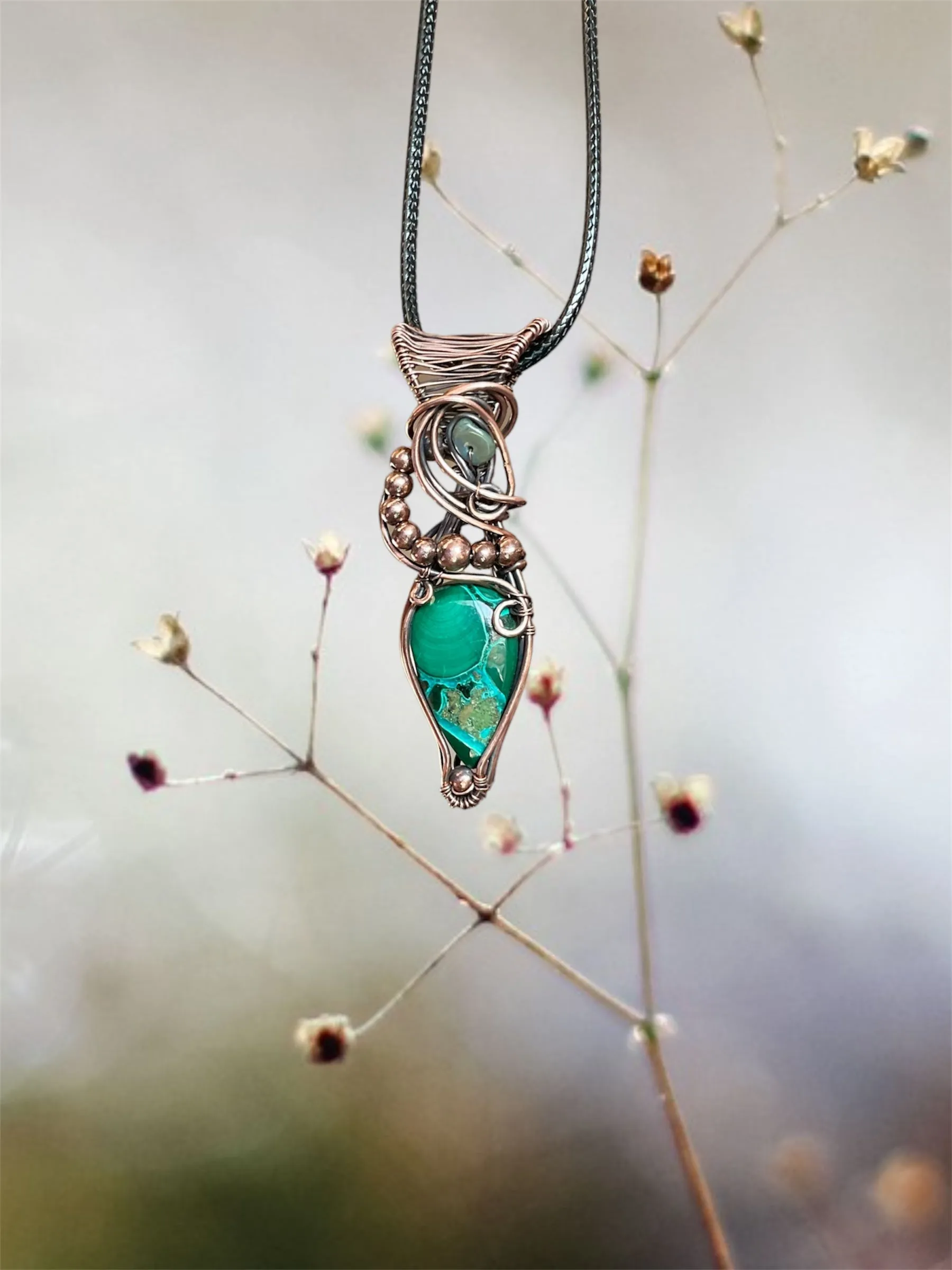 Chrysocolla in Malachite With Black Ethiopian Opal
