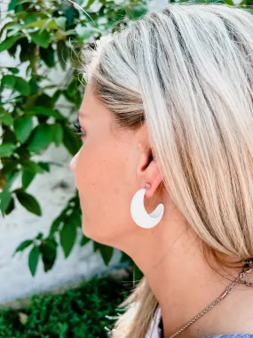 Color Coated Geometric Hoop Earring, White