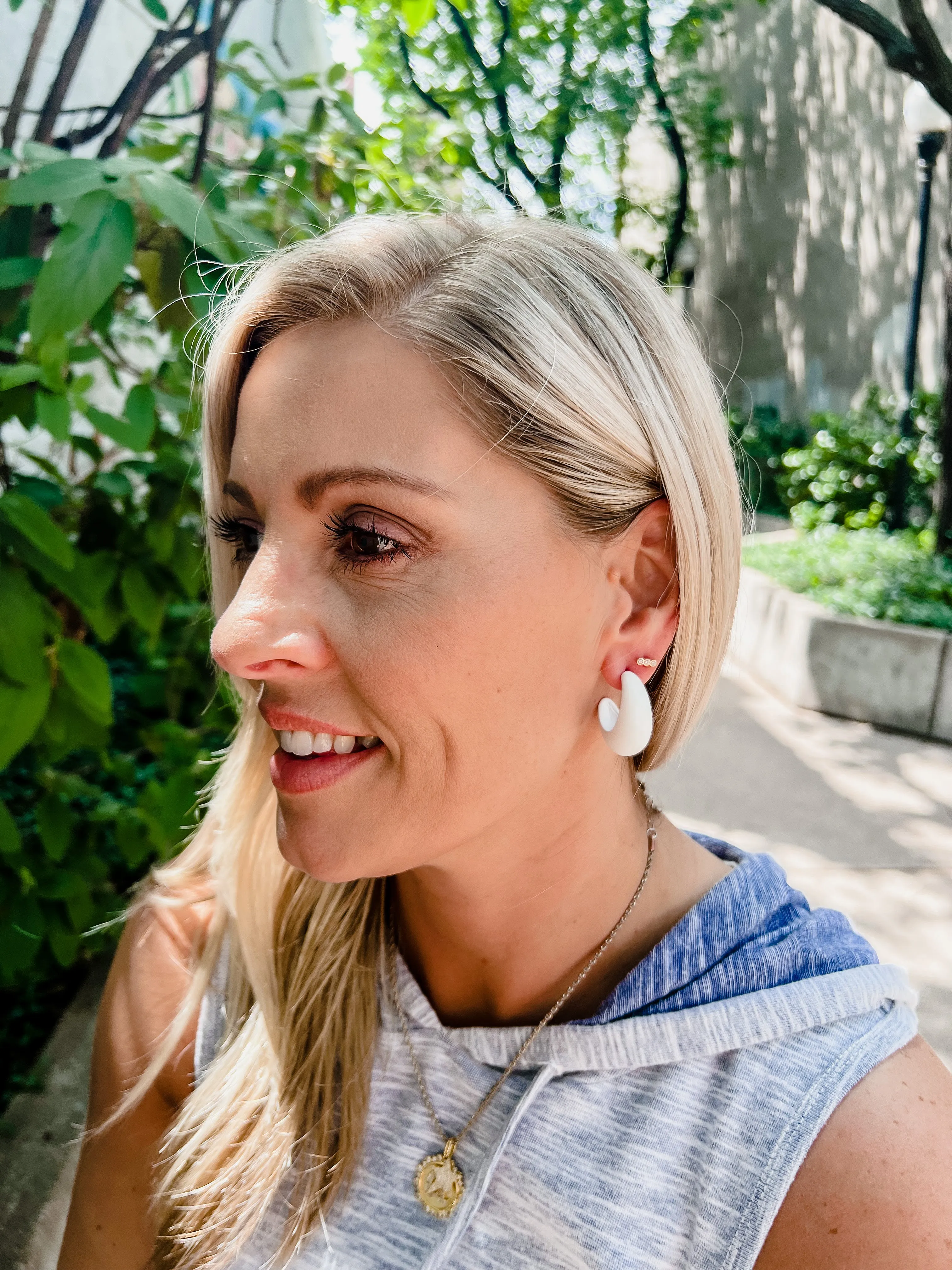 Color Coated Geometric Hoop Earring, White