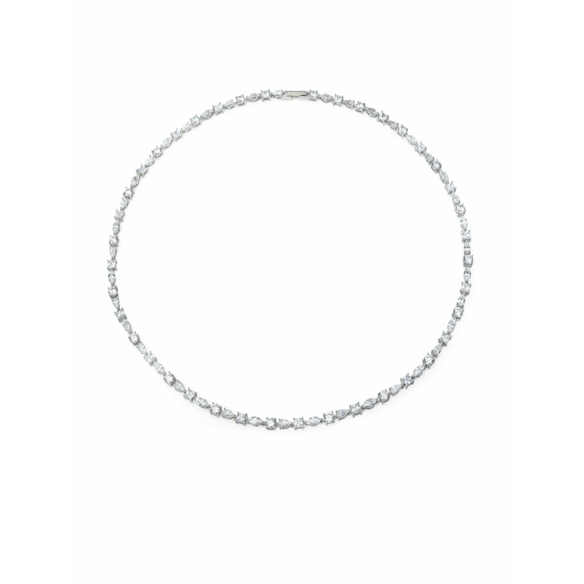 CRISLU .925 Pure Platinum Sterling Finished Multi Shape Tennis Necklace