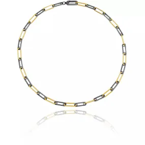 CRISLU Two-Tone Interlocking Pave Link Necklace Finished in Black Rhodium and 18kt Gold