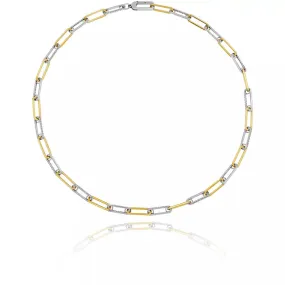 CRISLU Two-Tone Interlocking Pave LinkNecklace Finished in Pure Platinum and 18kt Gold