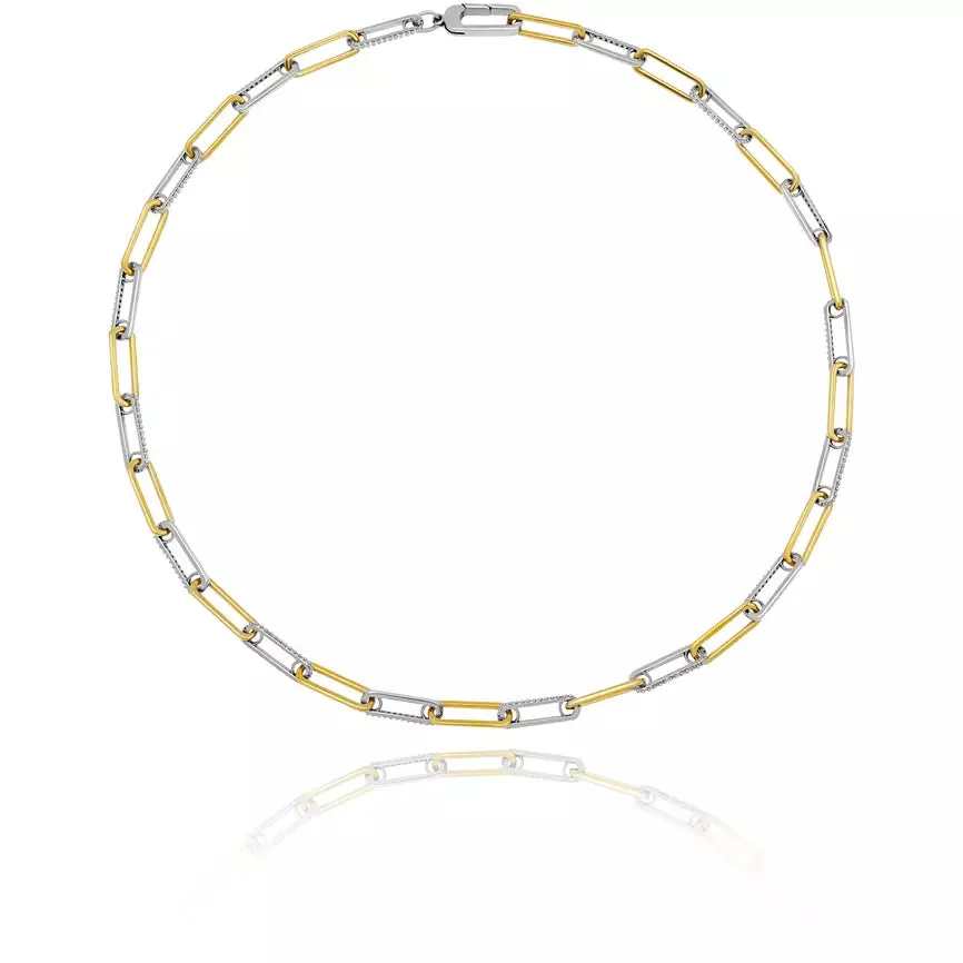 CRISLU Two-Tone Interlocking Pave LinkNecklace Finished in Pure Platinum and 18kt Gold