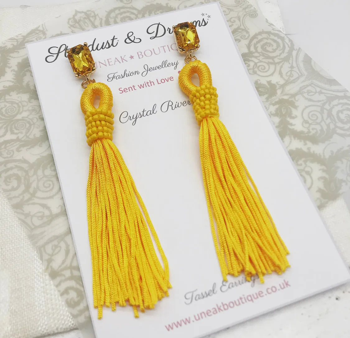 Crystal River Yellow Tassel Earrings