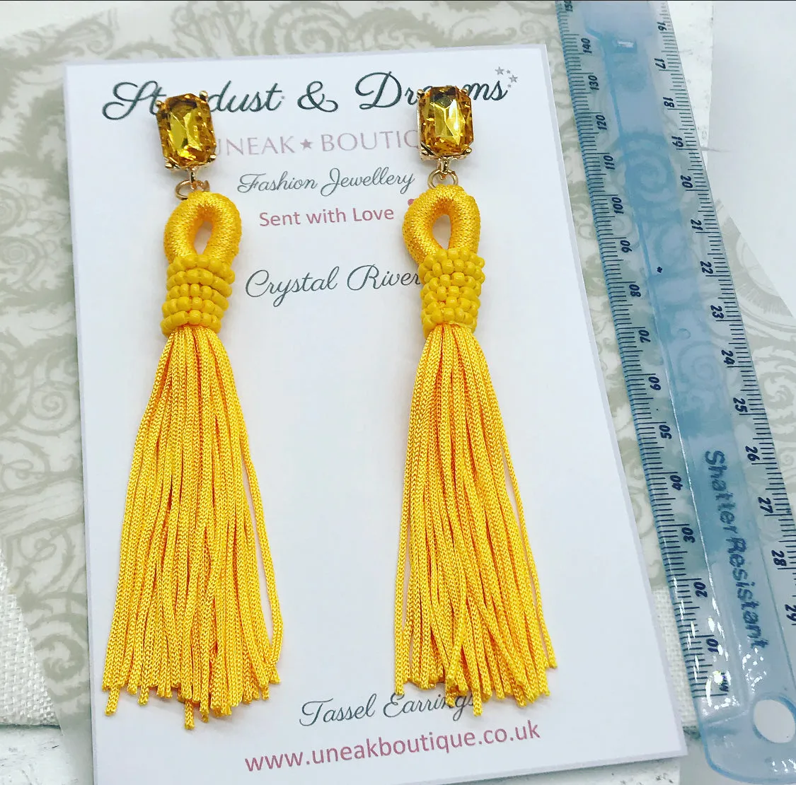 Crystal River Yellow Tassel Earrings