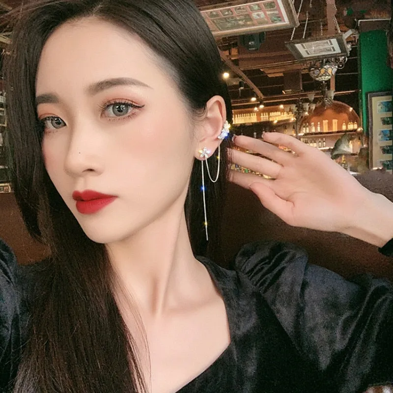 Crystal Trendy Water Flower Tassel Earbone Clip  Ins Earrings