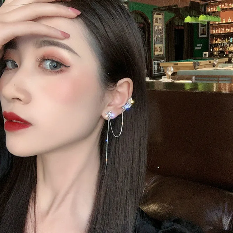 Crystal Trendy Water Flower Tassel Earbone Clip  Ins Earrings