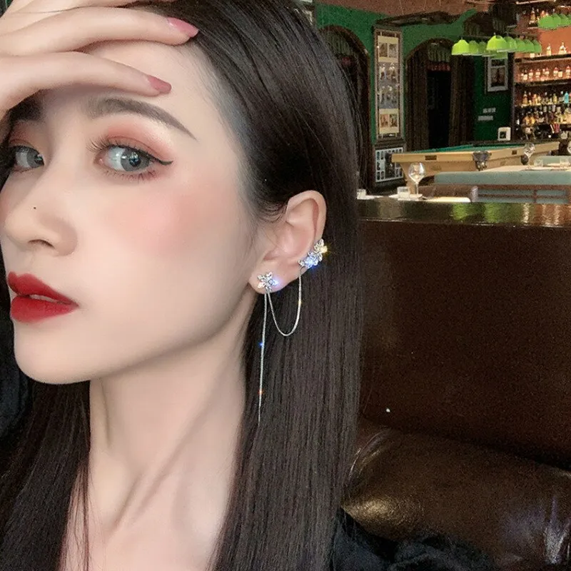 Crystal Trendy Water Flower Tassel Earbone Clip  Ins Earrings