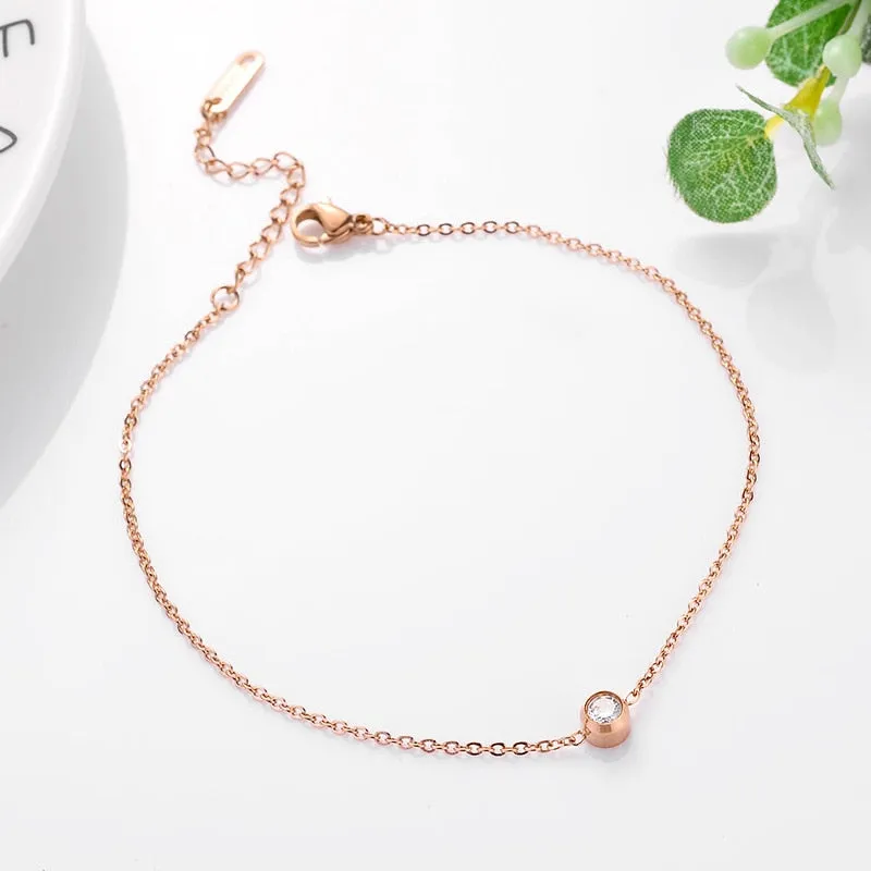 Cubic Zirconia Anklet Foot Jewelry Rose Gold Color Anklet Bracelet Leg Chain