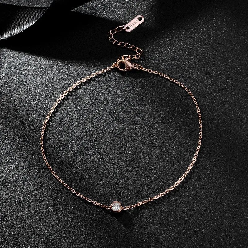 Cubic Zirconia Anklet Foot Jewelry Rose Gold Color Anklet Bracelet Leg Chain