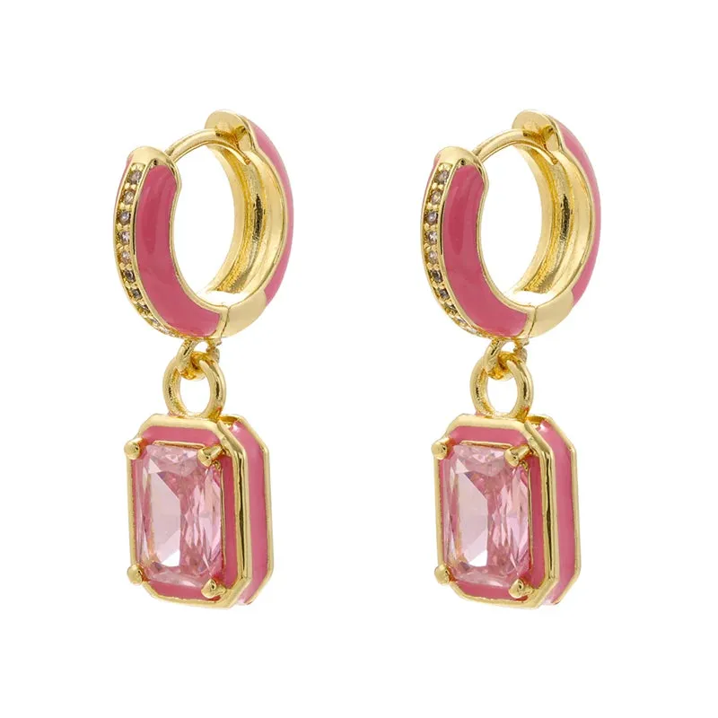 Cubic Zirconia Rectangular Hoop Earrings