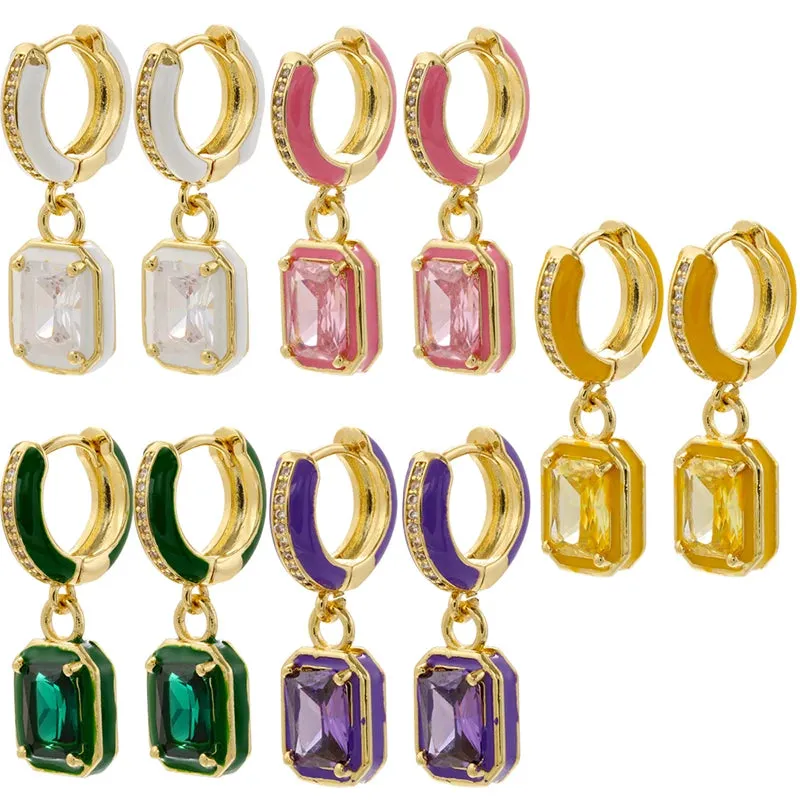 Cubic Zirconia Rectangular Hoop Earrings