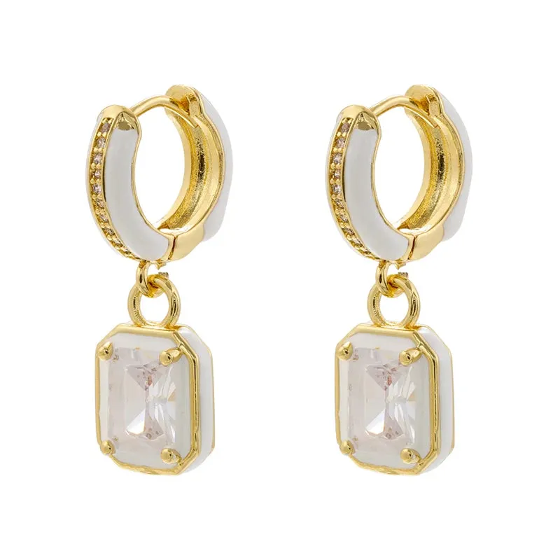 Cubic Zirconia Rectangular Hoop Earrings