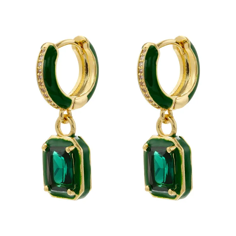 Cubic Zirconia Rectangular Hoop Earrings