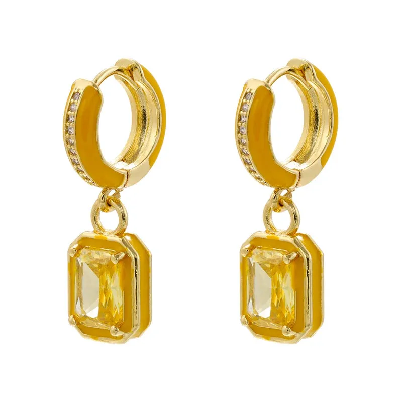 Cubic Zirconia Rectangular Hoop Earrings