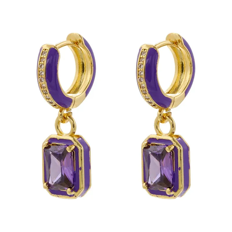 Cubic Zirconia Rectangular Hoop Earrings