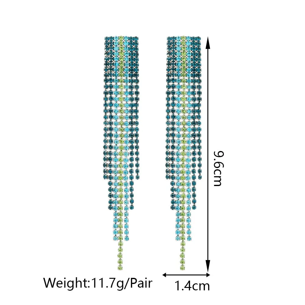 Elegant Fshion Crystal Tassel Chain Long Hanging Earrings For Women