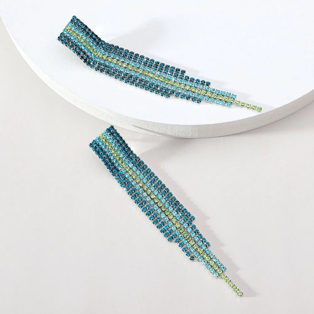 Elegant Fshion Crystal Tassel Chain Long Hanging Earrings For Women