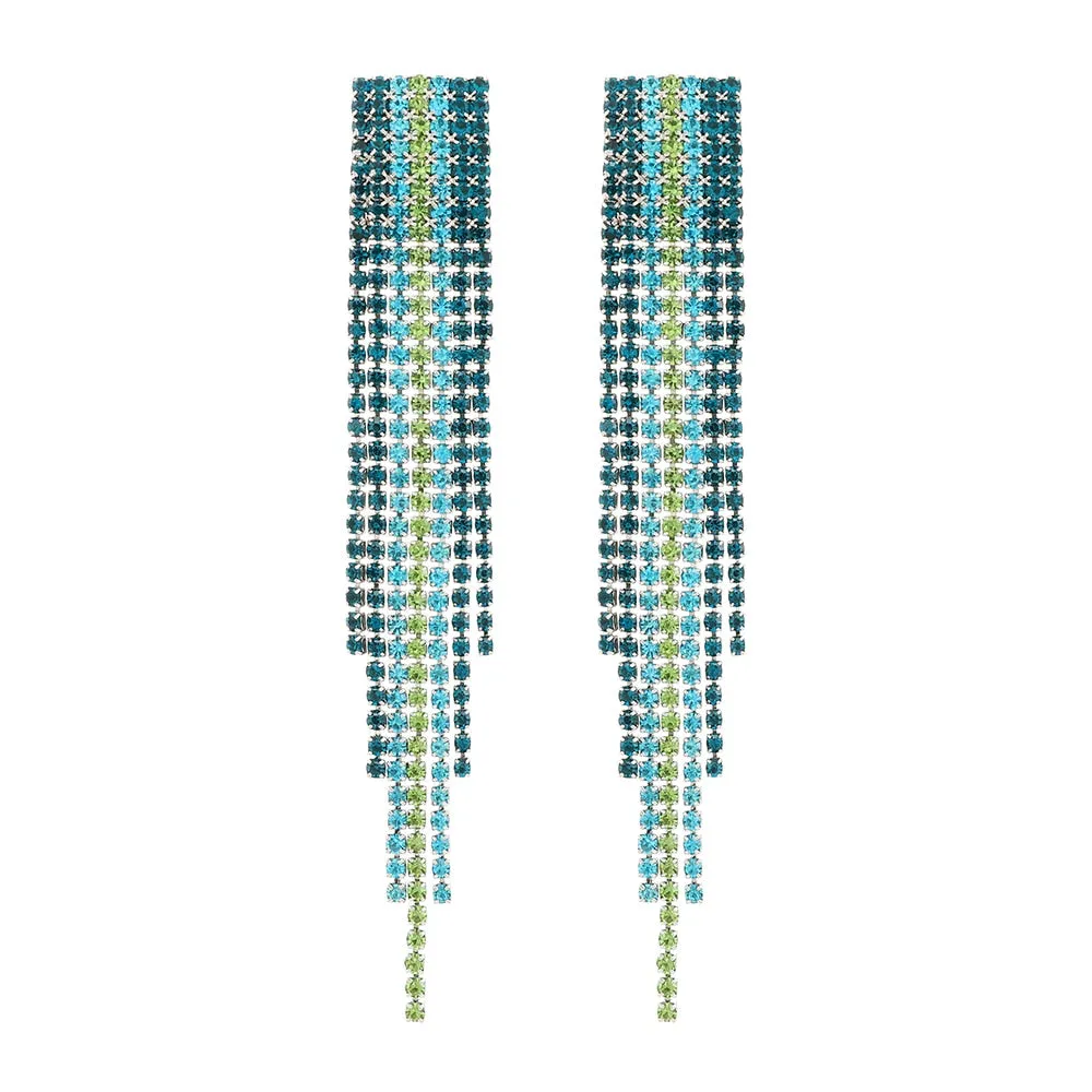 Elegant Fshion Crystal Tassel Chain Long Hanging Earrings For Women