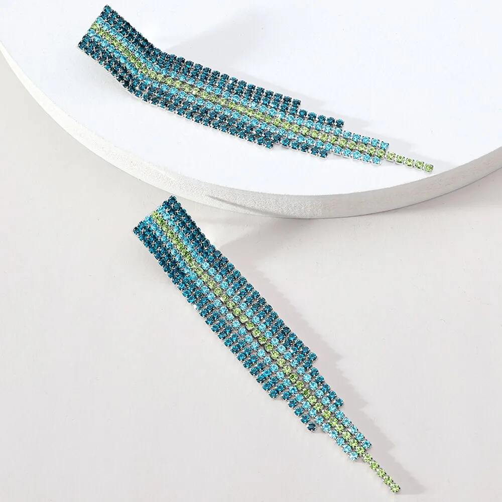 Elegant Fshion Crystal Tassel Chain Long Hanging Earrings For Women