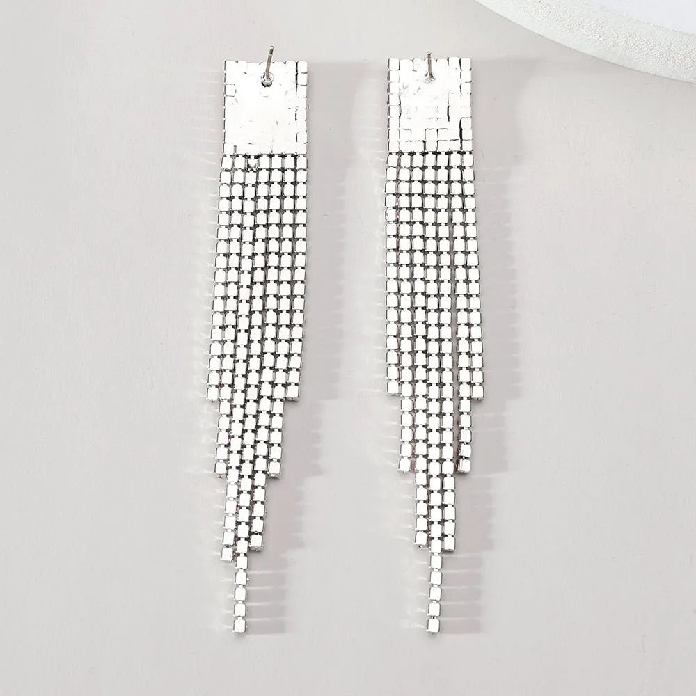 Elegant Fshion Crystal Tassel Chain Long Hanging Earrings For Women