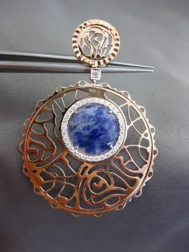 ESTATE LARGE 1.0CT DIAMOND & SODALITE 14KT WHITE & ROSE GOLD FLOATING EARRINGS