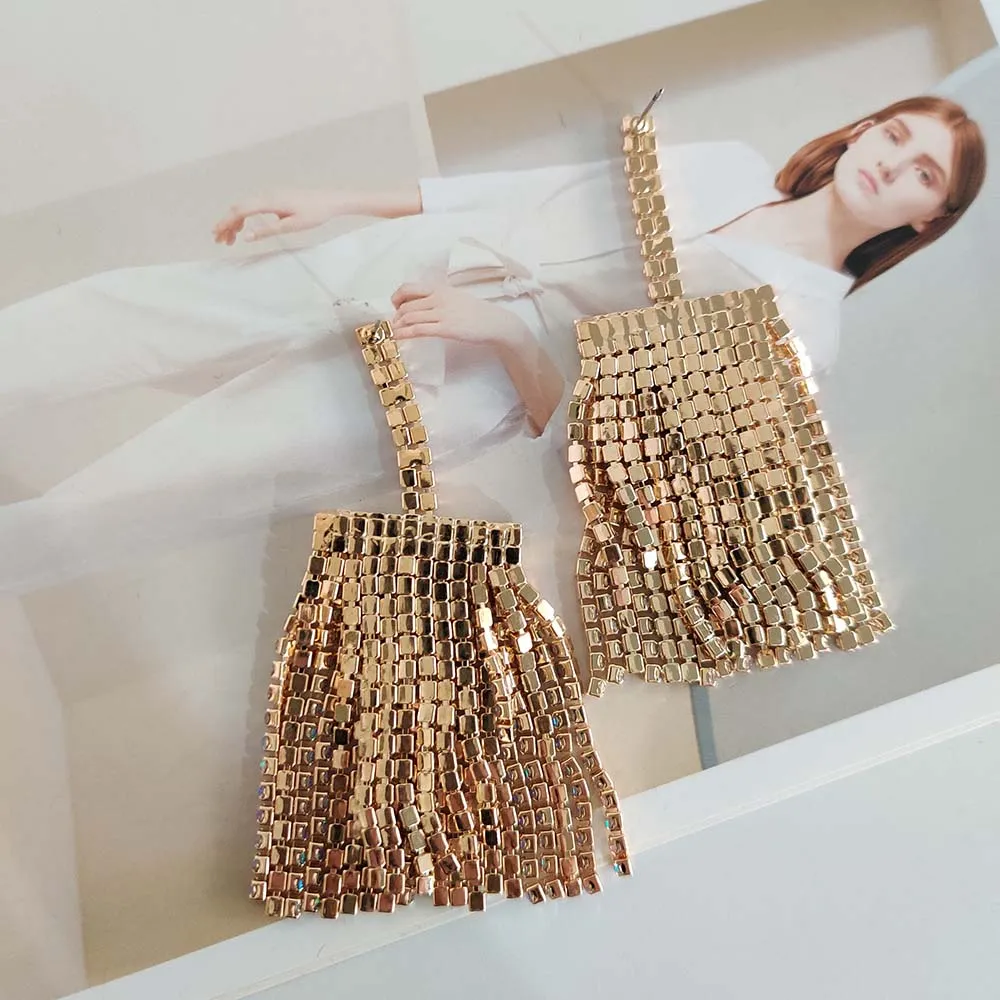 Fashion Long Dangle Earrings Trend Design Double Tassel Metal Ear Accessories For Women Earring