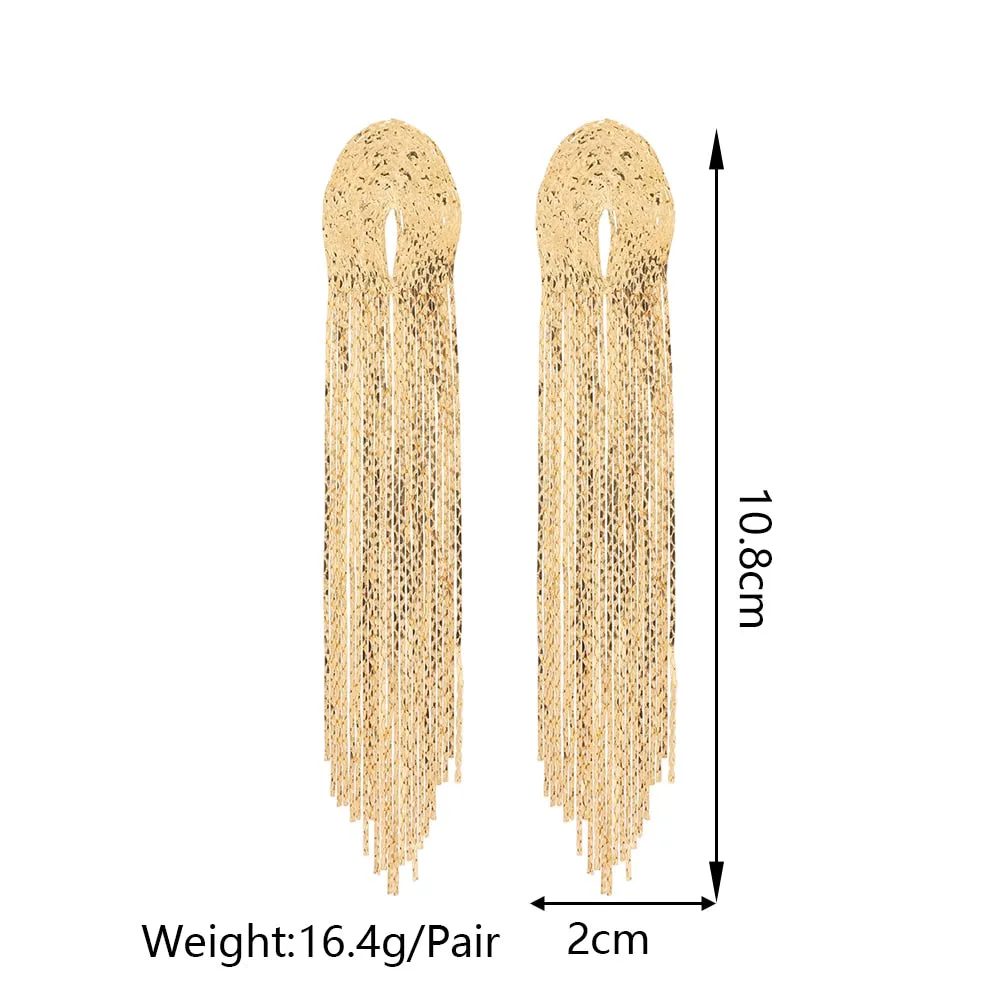 Fashion Punk Alloy Metal Tassel Chain Statement Long Hanging Earrings For Women