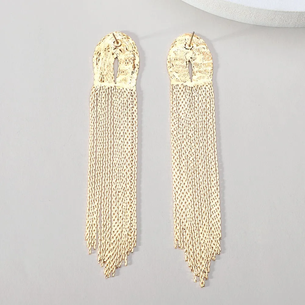 Fashion Punk Alloy Metal Tassel Chain Statement Long Hanging Earrings For Women