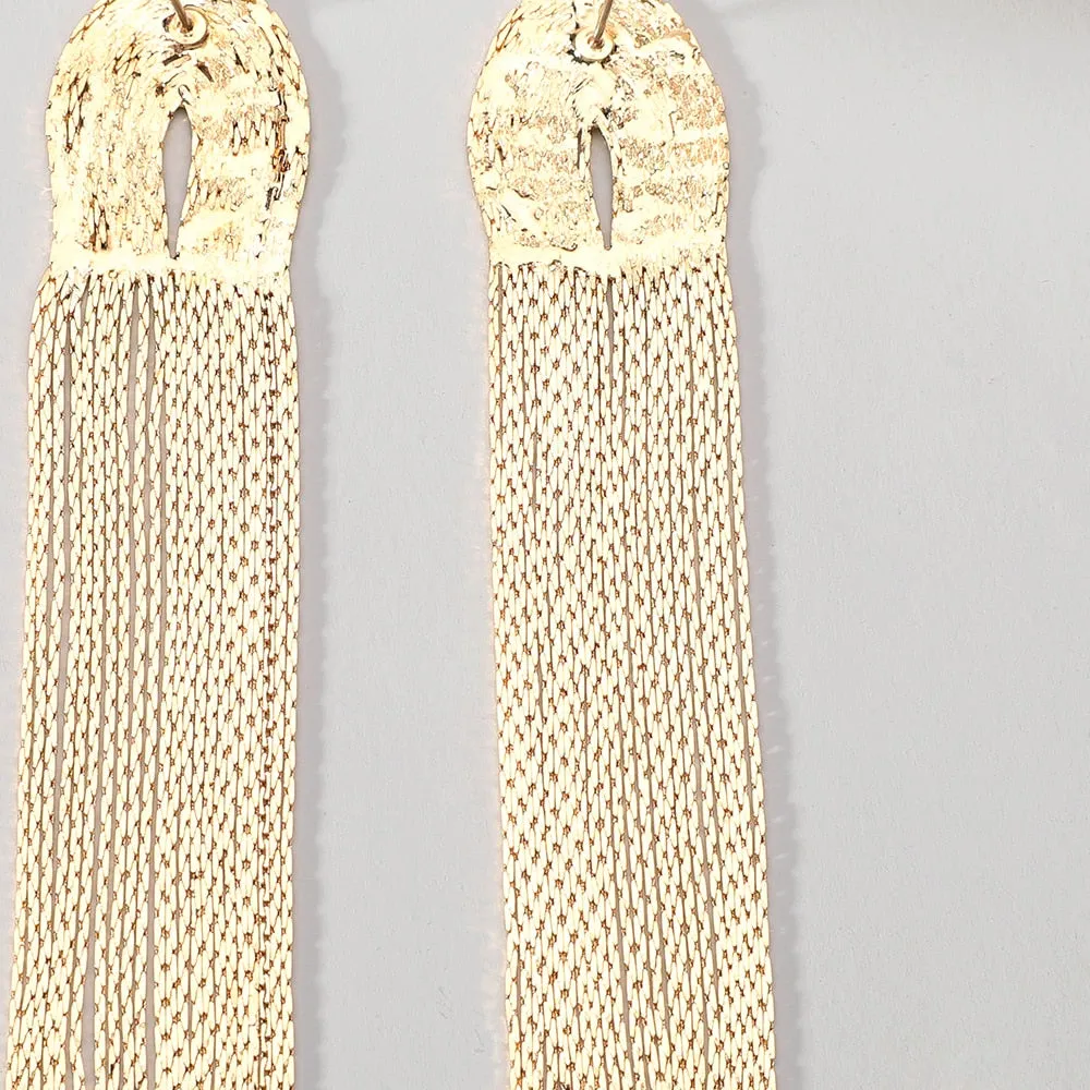 Fashion Punk Alloy Metal Tassel Chain Statement Long Hanging Earrings For Women