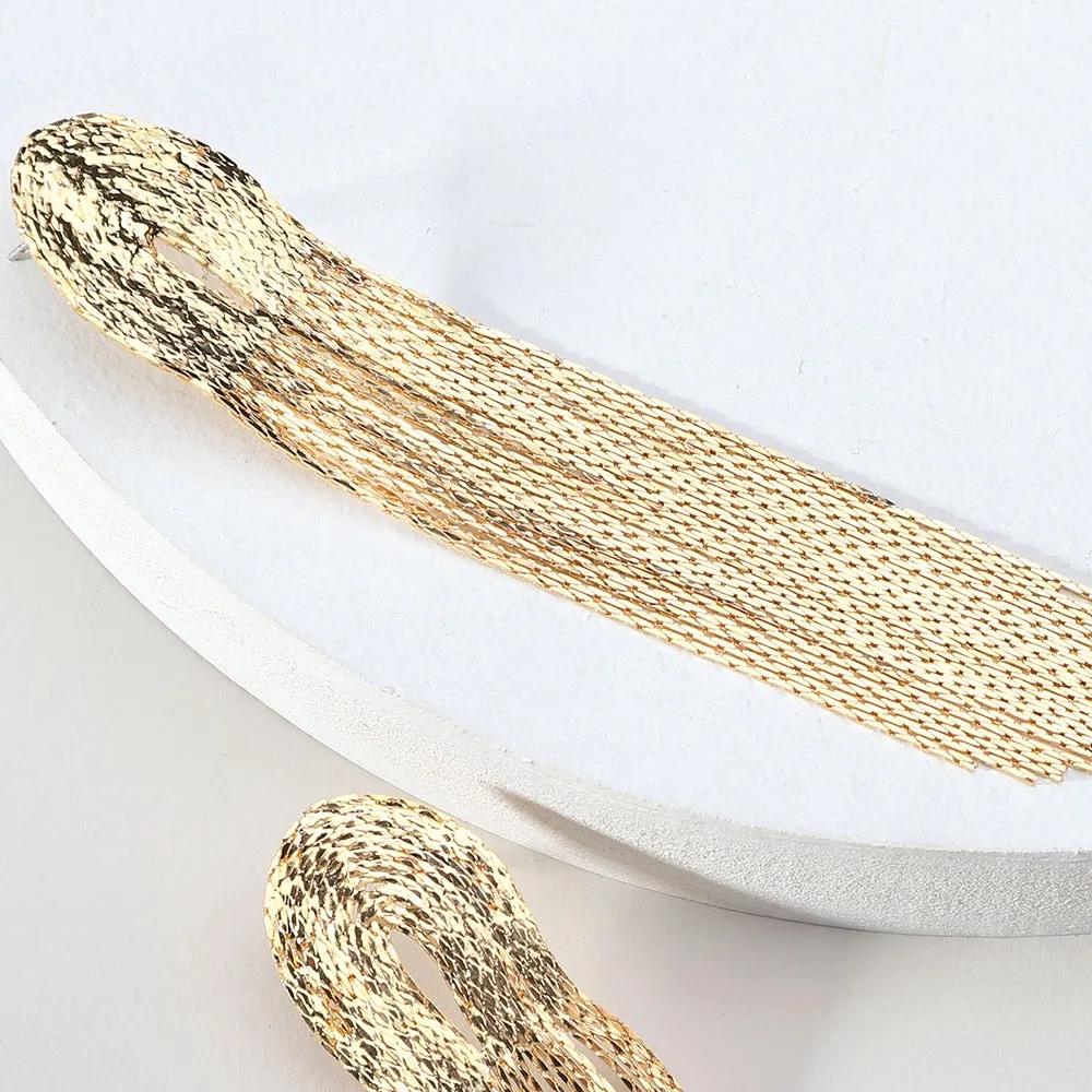 Fashion Punk Alloy Metal Tassel Chain Statement Long Hanging Earrings For Women
