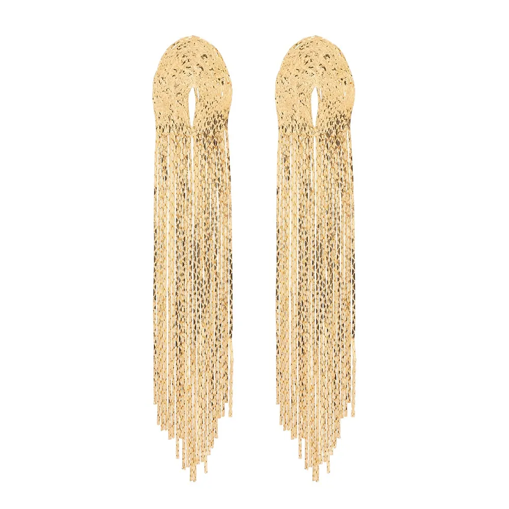 Fashion Punk Alloy Metal Tassel Chain Statement Long Hanging Earrings For Women