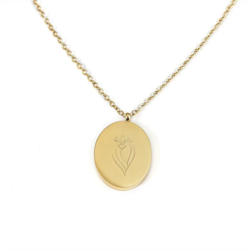 'February Birth Flower' 18k Gold Plated Titanium Steel Pendant Necklace