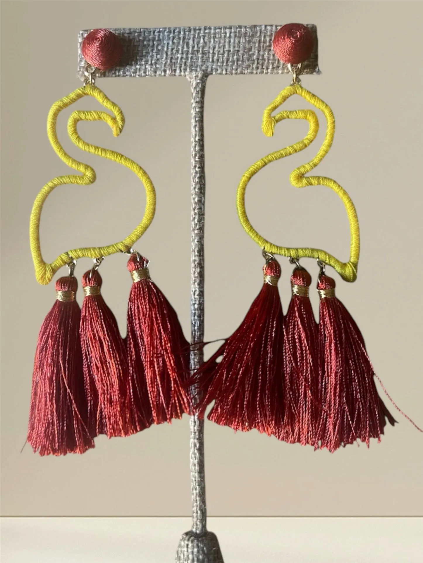 Flamingo Tassel Earrings in Burgundy