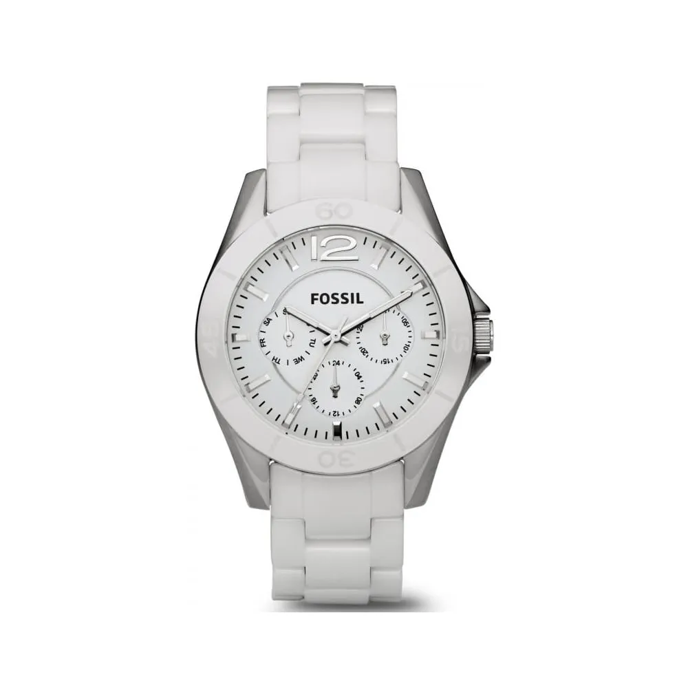 Fossil White Dial Ceramic Bracelet Ladies Watch CE1002