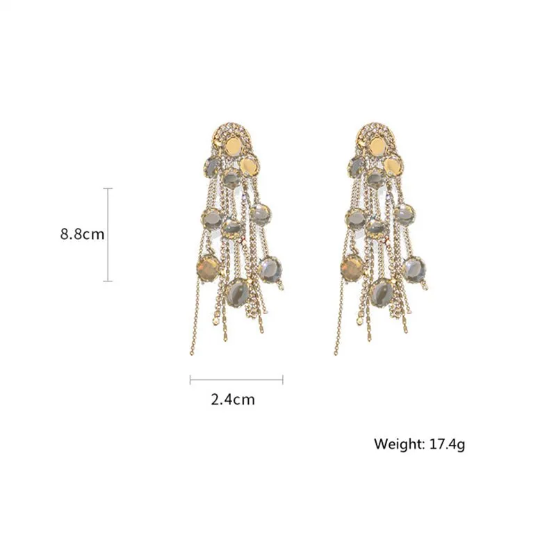 Geometric Oval Crystal Earrings for Women Bijoux Long Tassel Rhinestone Dangle Earrings