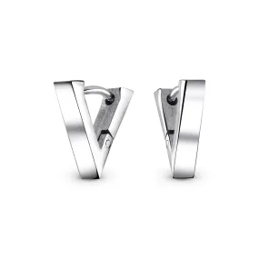 Geometric Triangle Black Silver Hoop Huggie Earrings for Men Stainless Steel