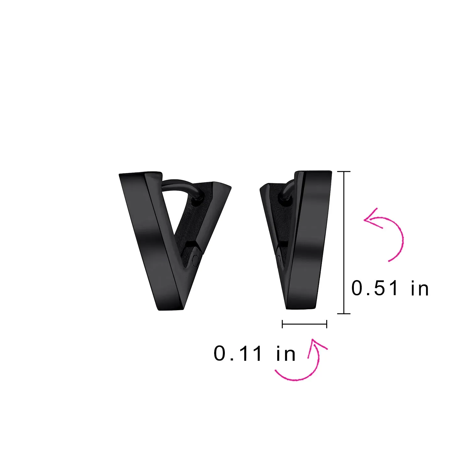 Geometric Triangle Black Silver Hoop Huggie Earrings for Men Stainless Steel